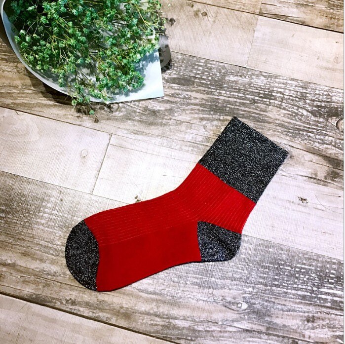 1 Pair 6 colors Shiny Long Socks Autumn and Spring Glitter silver Flanging Wild In Tube Socks: Red