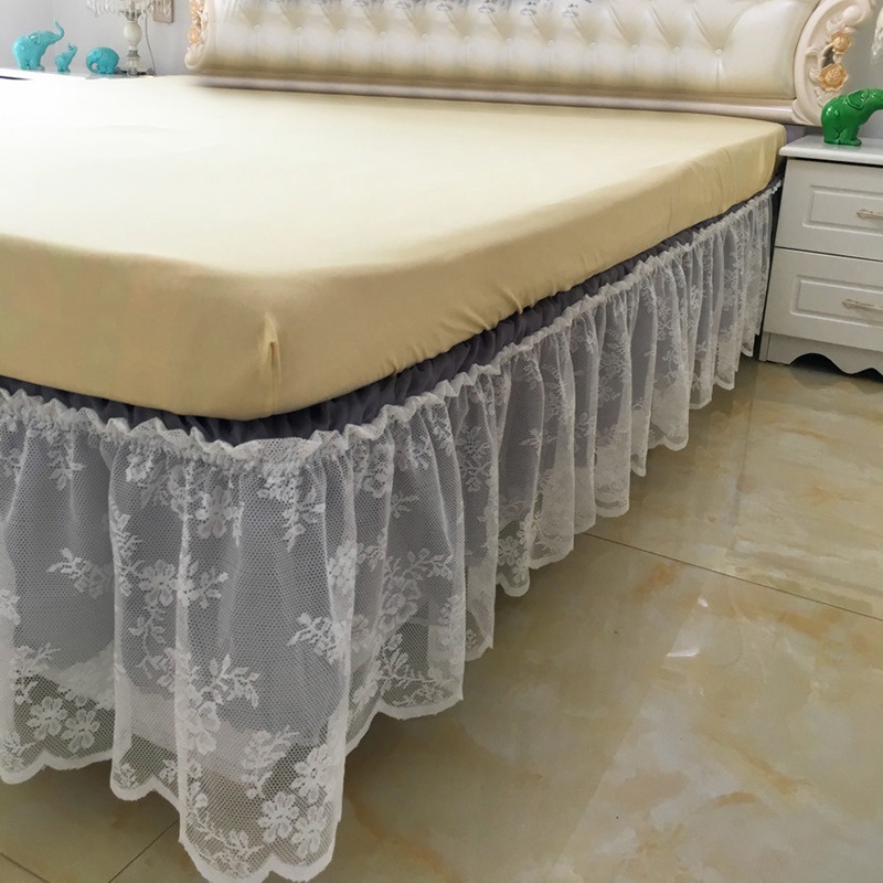 1pc dentelle lit jupe romantique couleur unie ébouriffé couvre-lit fleurs décor lit jupe couvre-lit maison lit jupe maison Textile: Dark Grey / S