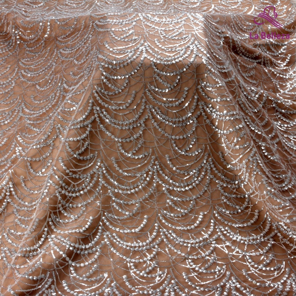 Nieuwkomers off white clear pailletten op mesh embroidred kant stof voor bruiloft/avondjurk stof door werf