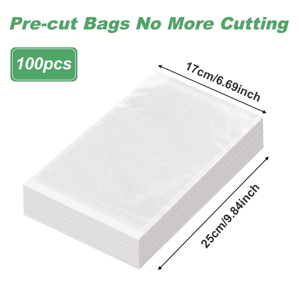 Bolsas de vacío de cocina para sellador al vacío de alimentos, máquina de embalaje, bolsa de almacenamiento de alimentos, accesorios de cocina sin BPA, 100 unids/lote: Verde claro