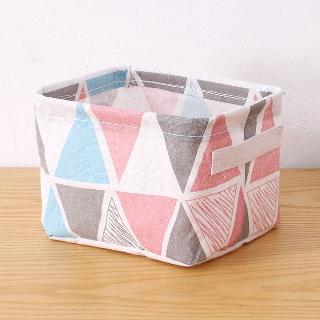 Linen Waterproof storage basket Table top Foldable storage box cosmetics sundries clothing fabric storage basket toy storage: Color triangle