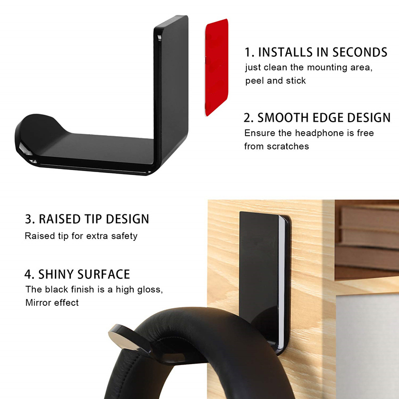 Universal L Shape Headphone Stand Wall Mount Simple Hook Computer Headset Stand Earphone Acrylic Display Holder