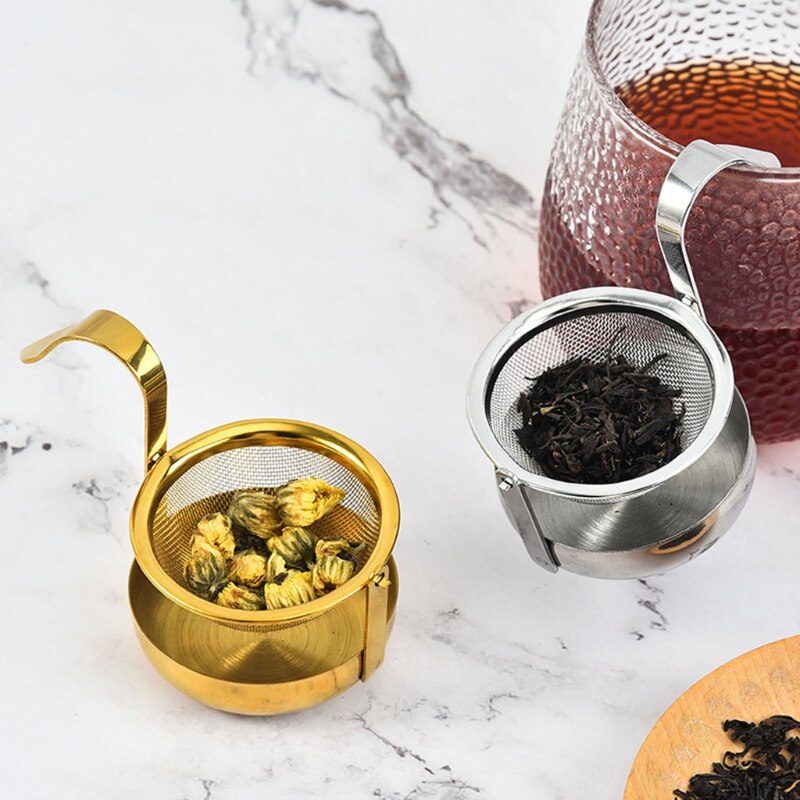 Stainless Steel Tea Infuser with Long Hanging Hook Drip Tray Rotatable Metal Fine Mesh Loose Leaf Strainer Cup Steeper