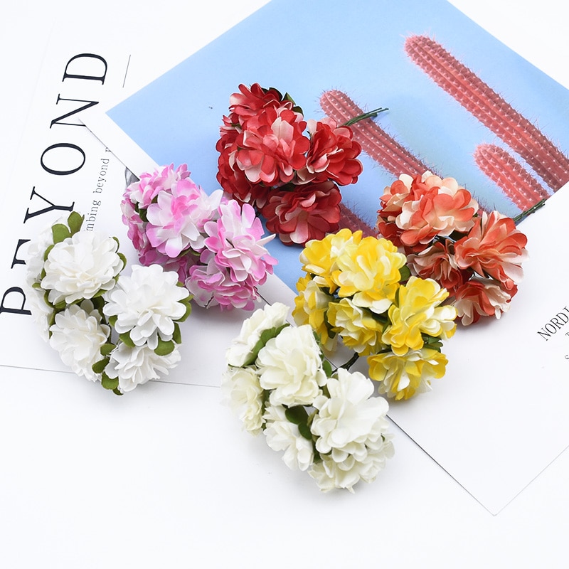 6 stykker papir nellike blomster dekorativ krans brud håndled broche juleblomster gør det selv bryllup boks kunstige blomster