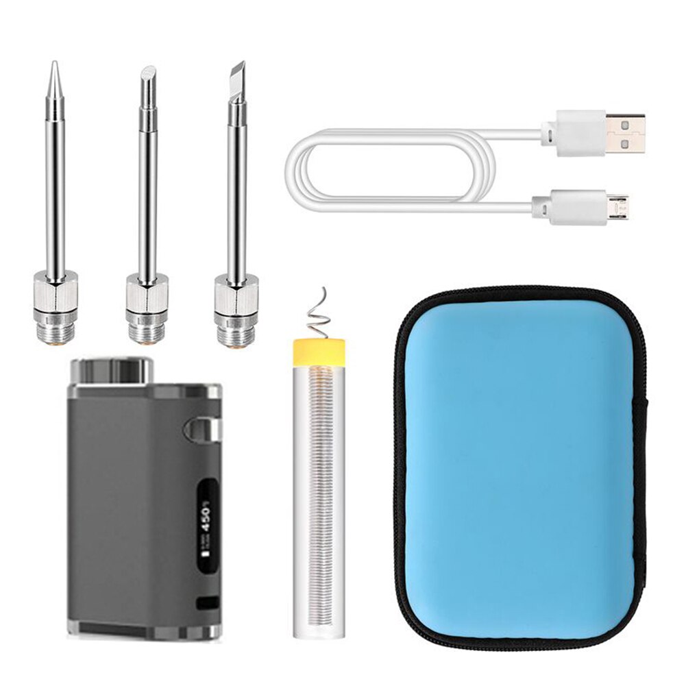 1-75W Portable Rechargeable Soldering Iron 2600mAh Battery Receiver Soldering Iron Tip Set: Gray