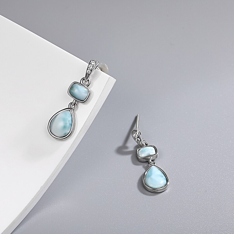 Geometrische, stromlinienförmige, lange 925 aus sterlingsilber für mädchen und damen aus natürlichem, kostbarem larimar