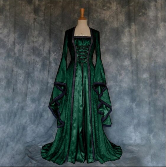 Robe d'halloween Art médiéval rétro: Green / M