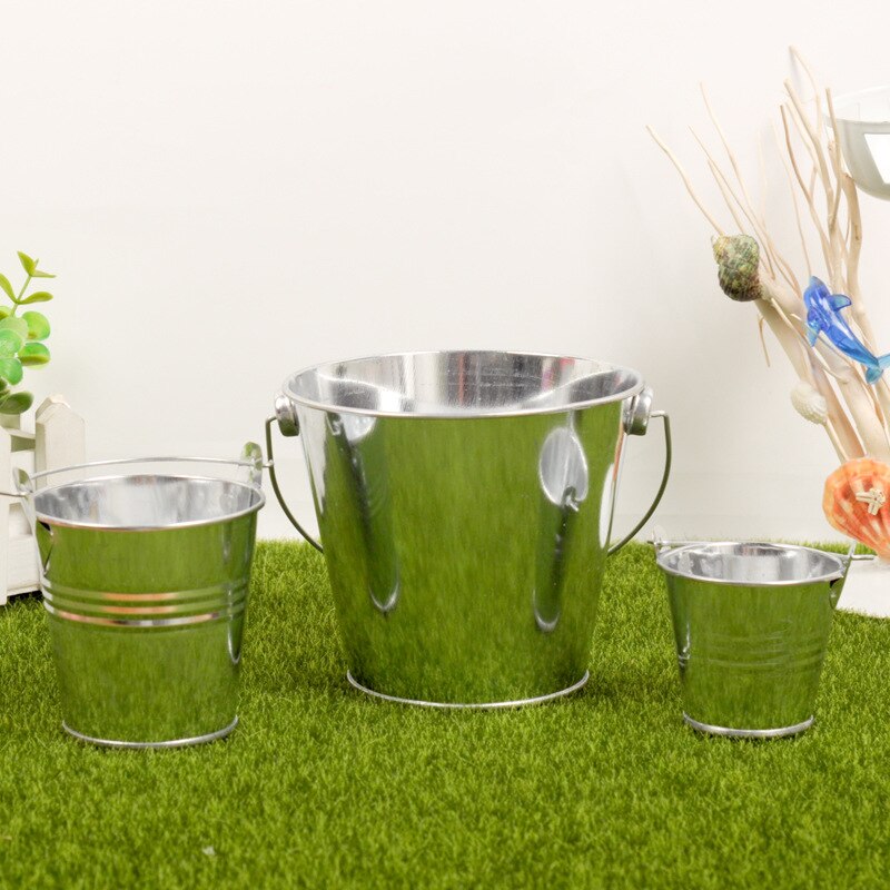 3PCS Small Metal Buckets Tinplate Mini Bucket Flower Pots Home Decoration Iron Planters Wedding Party Planters Flower Pot Decor: 3PCS Bright silver