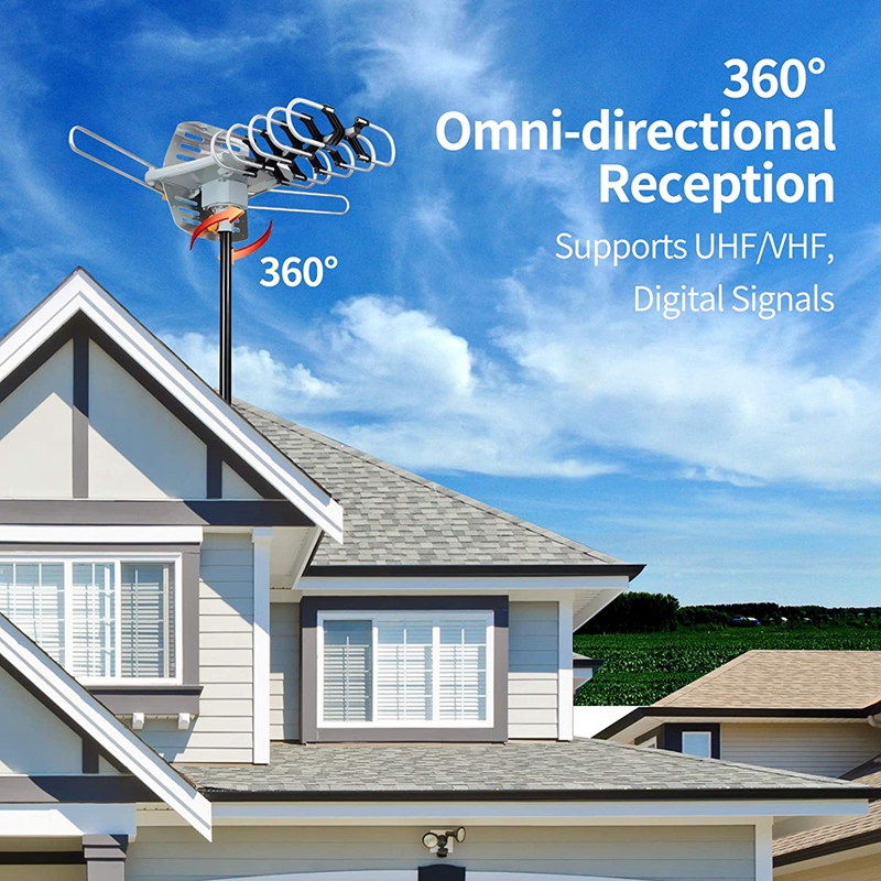 Digitale Outdoor Amplified Hd Tv Antenne, Ondersteuning 4K 1080P En 2 Tvs Met Coax Kabel, adapter, Montage Pole Us Plug