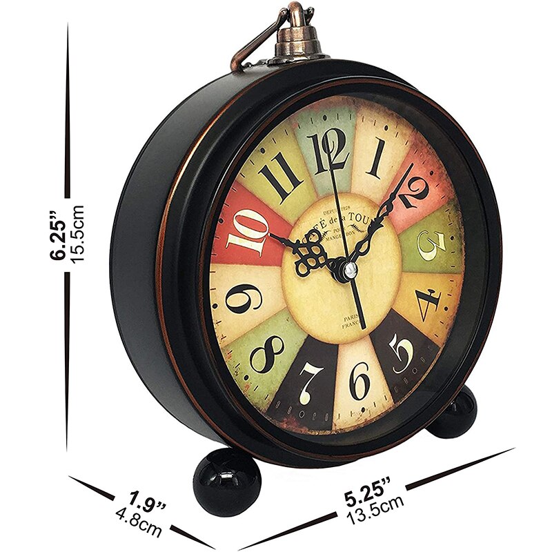 Desk Alarm Clock Battery Operated Loud Digita Alarm Clock Classic alarm clock retro metal silent clock (Tuscan Style)