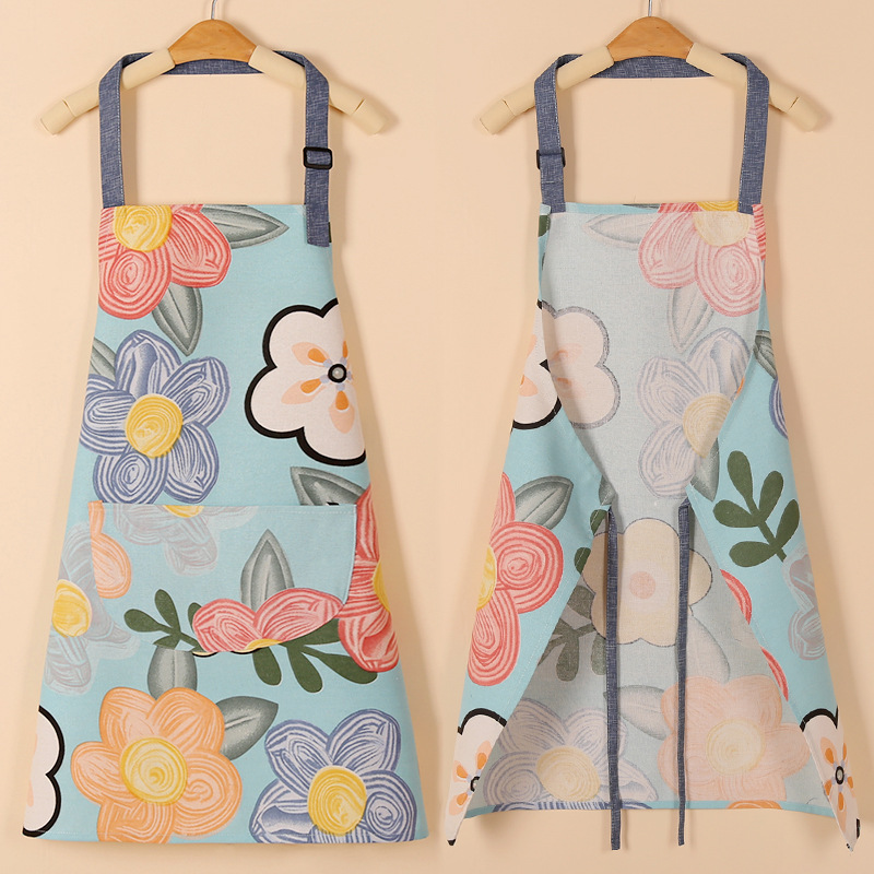 Printed Women Kitchen Aprons Pure Cotton Thickened Adult Home Cooking Baking Coffee Shop Cleaning Aprons