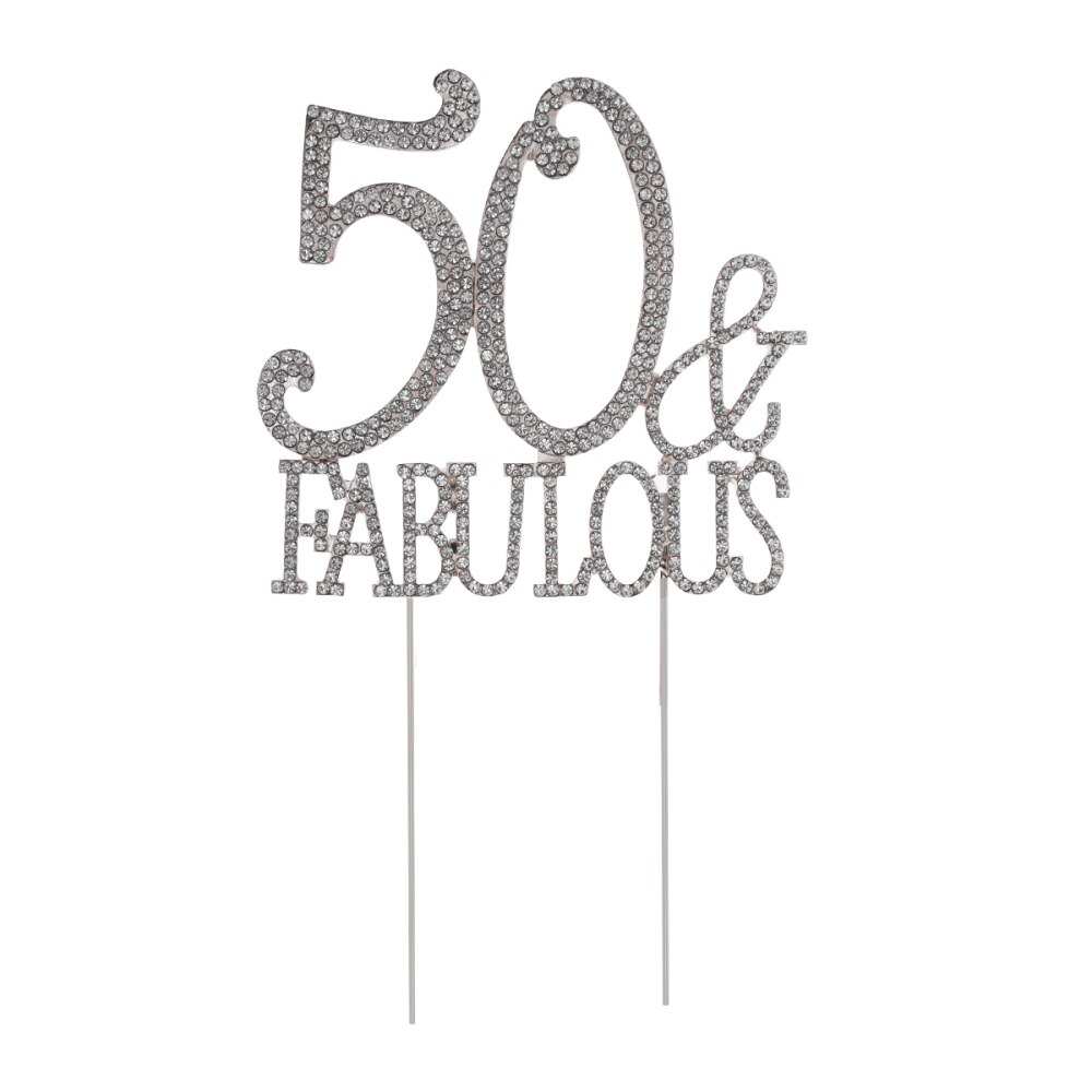 50 fabuloso pastel Topper para 50th de cumpleaños o aniversario de cristal adorno decorativo de diamantes de imitación para tarta para la suministros: Silver