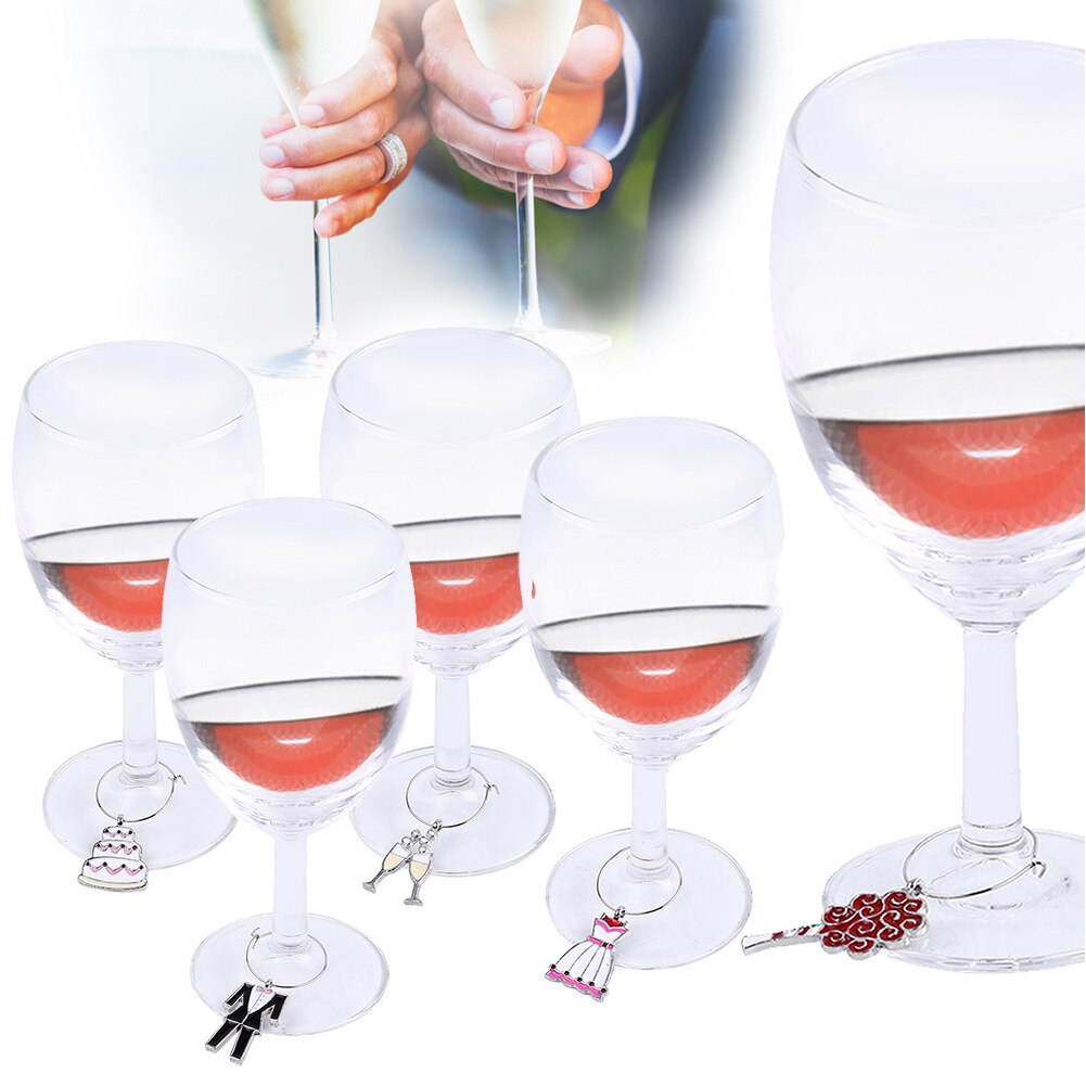 5pcs Wedding Decor Pendant Party Favors Wine Glass Charms Goblet Rings Wire Hoop Markers DIY Keychain Engagement