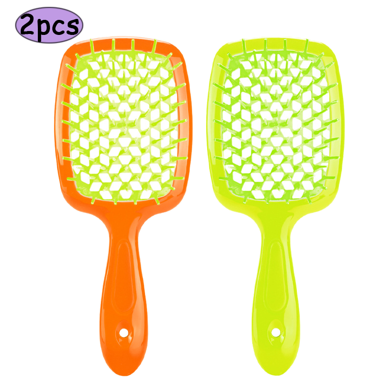 Peine para desenredar el cabello, masaje del cuero cabelludo, peine antiestático, cepillo para el cabello hueco para peinado de peluquero seco y húmedo, 2 uds.: YELLOW