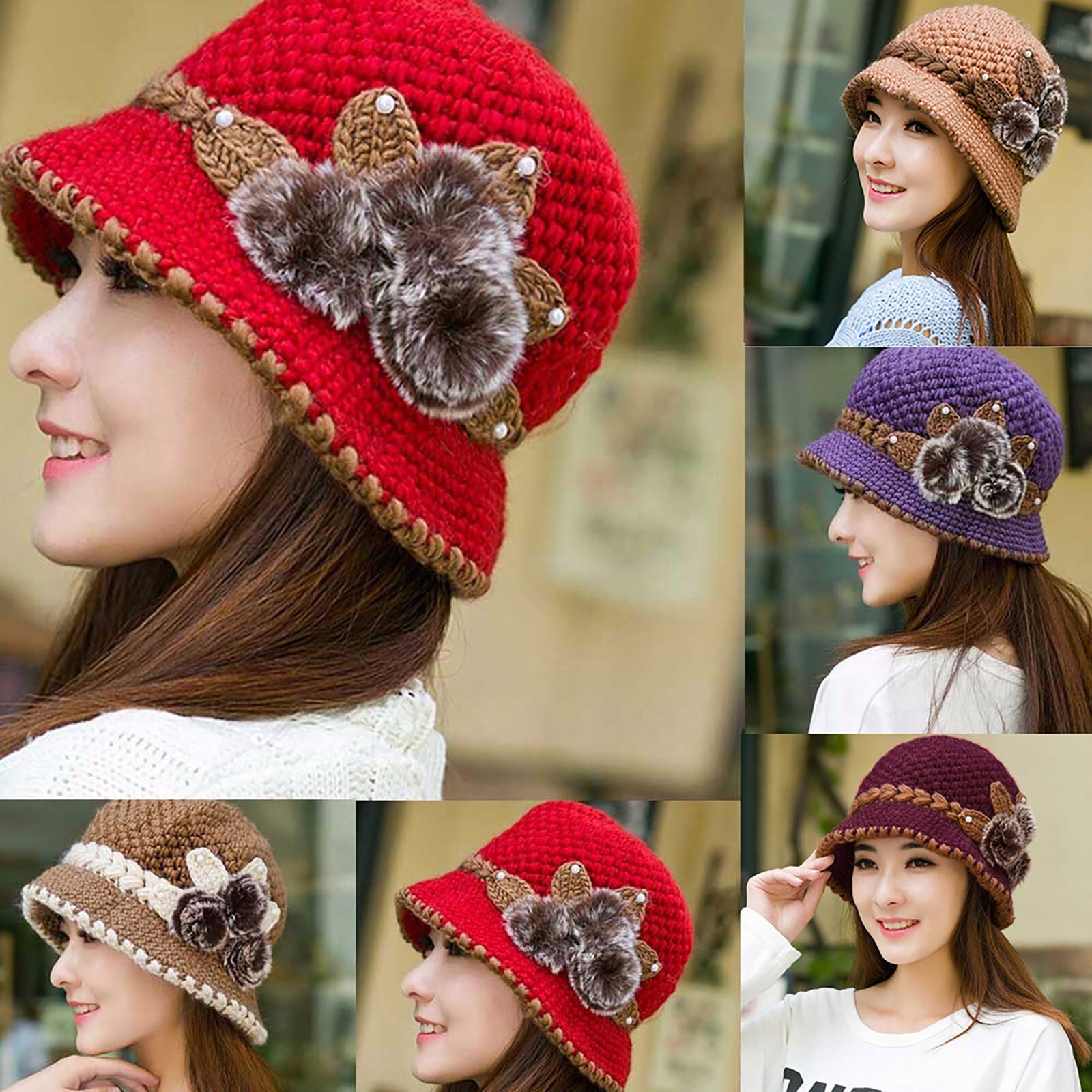 Winter Elegante frauen Kappe Warme Häkeln Gestrickte Blumen Dekoriert Ohren Hütte Ich bin Freien Winddicht Weiche Wolle Hütte Шапка Ушанка #