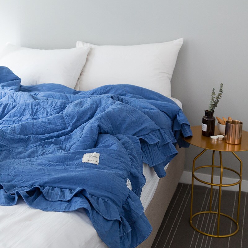 Sommervasket bomuld klimaanlæg dyne blødt åndbart tæppe tyndt ensfarvet dyner sengebetræk seng