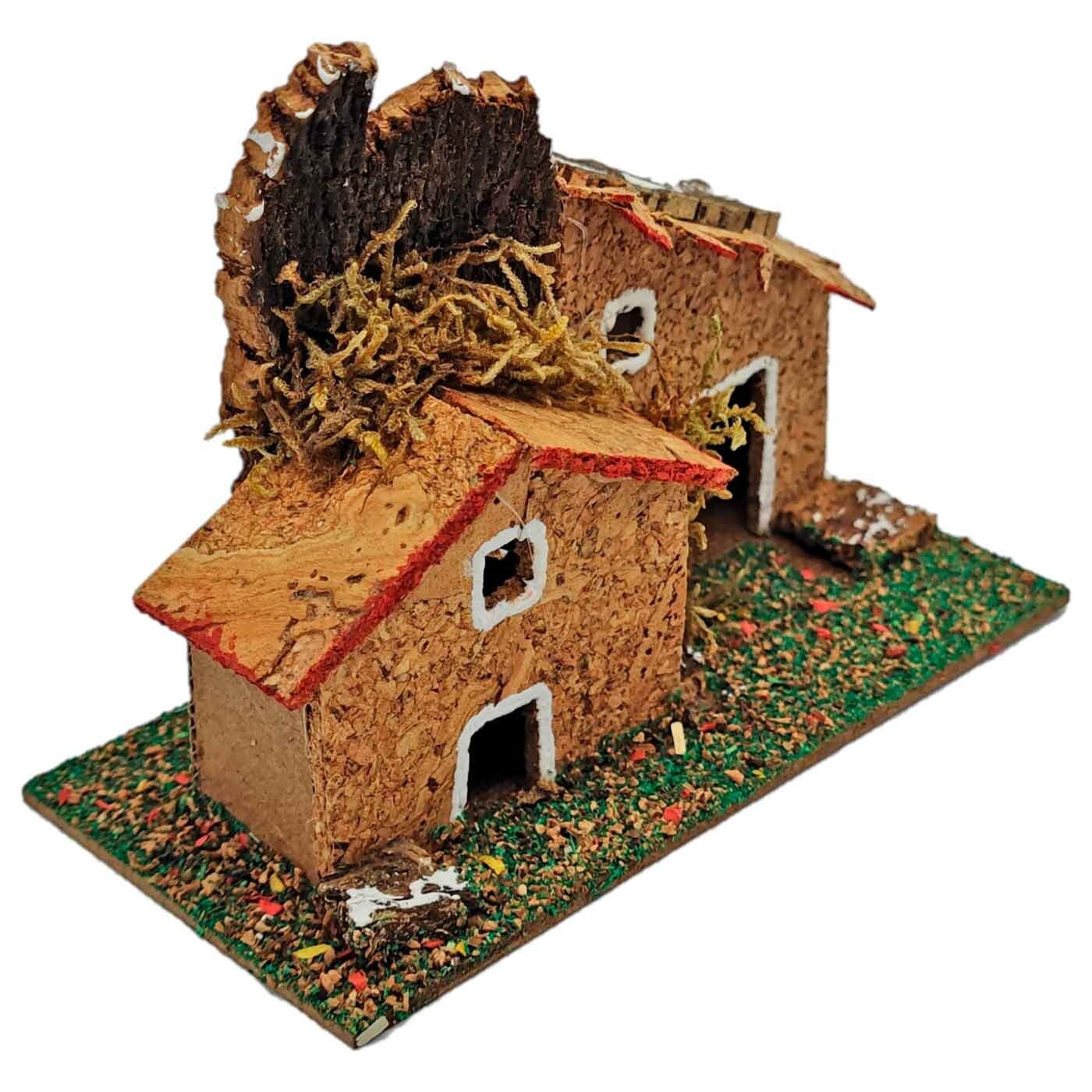 Oliver Art - Casa de pueblo, corcho y resina, para belén navideño, casita de aldea decorativa para nacimiento, pesebre, navidad, 10 x 14 x 7 cm, modelo aleatorio