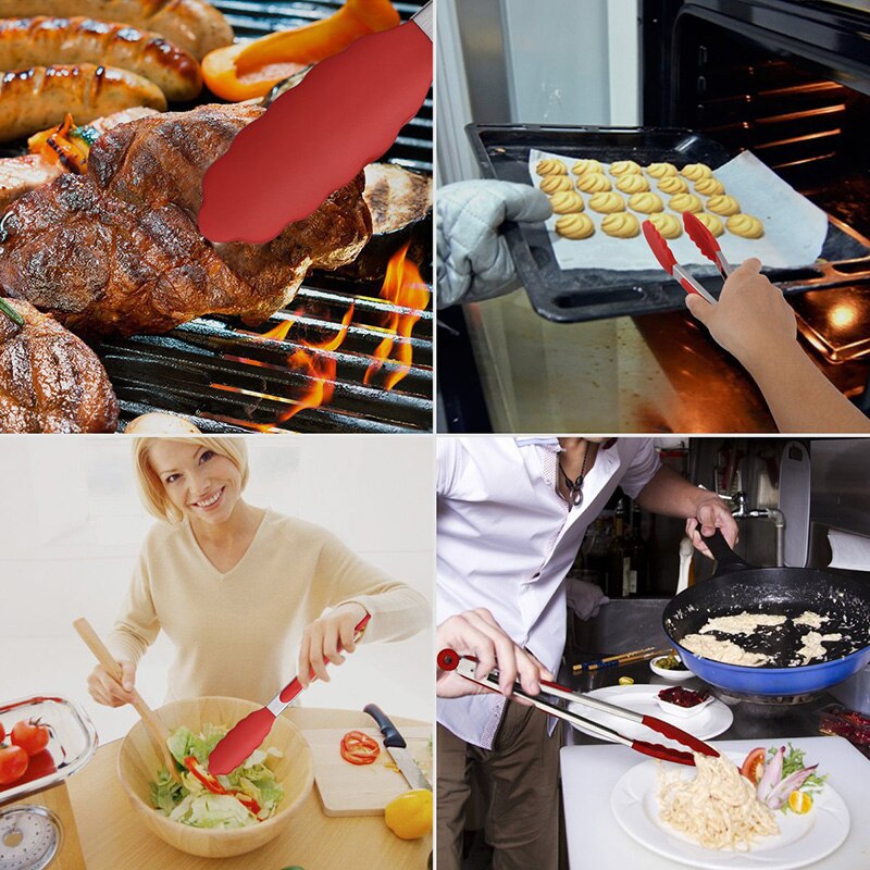 Siliconen Hoofd Barbecue Tang Keuken Tang Salade Koken Voedsel Grill Hittebestendige Food Grade FEA889