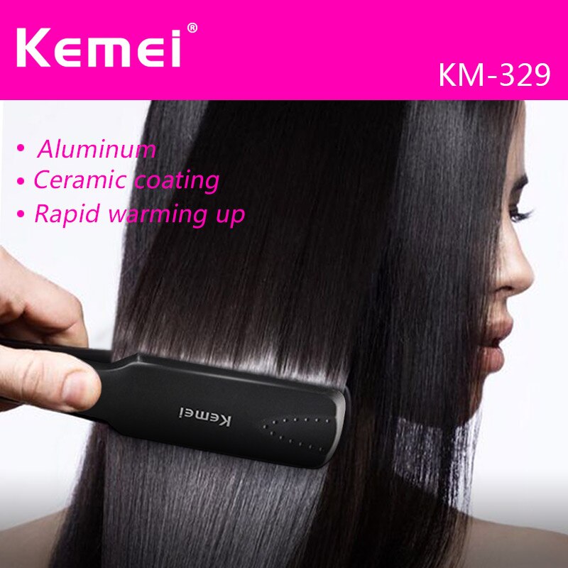 KEMEI KM-329 – plaque chauffante en céramique Tourmaline, lisseur de cheveux, outils de coiffure professionnels avec réchauffement rapide, Performance thermique