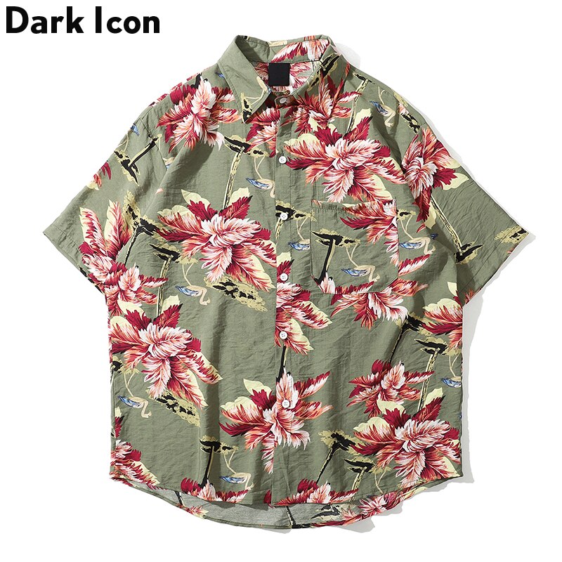 Mörk ikon blomma fullt tryck vintage skjorta kortärmad herr sommar hawaii skjortor streetwear toppar