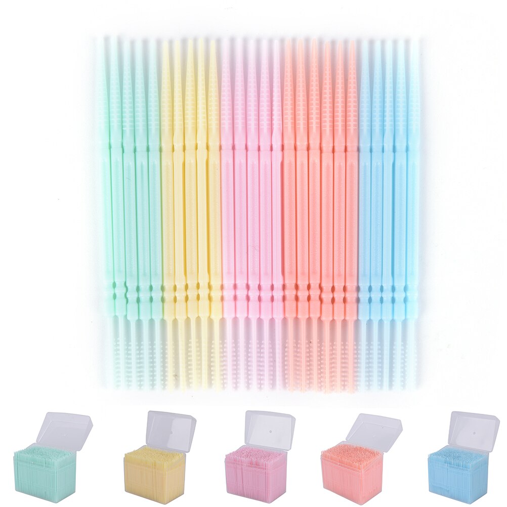 1100Pcs/box Oral Hygiene 2 Way 6.3cm Interdental Brush Tooth Pick Plastic Dental Picks