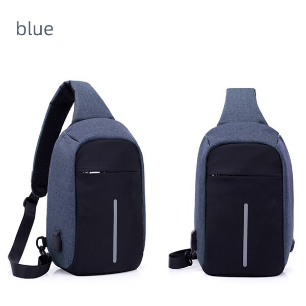 USB Charging Shoulder Crossbody Bag Men's Burglar Men Female Stealth Zipper Business Chest Pack Repellent bag Anti-theft Package: Blue DF014