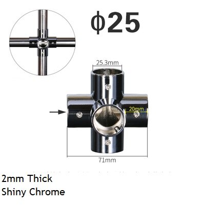 Adaptateur de Tube de tige épais 25mm | Embout de connexion T 2 3 4 5 voies, affichage en alliage de Zinc, Chrome Nickel brossé 4 pièces/lot: Chrome 5-way