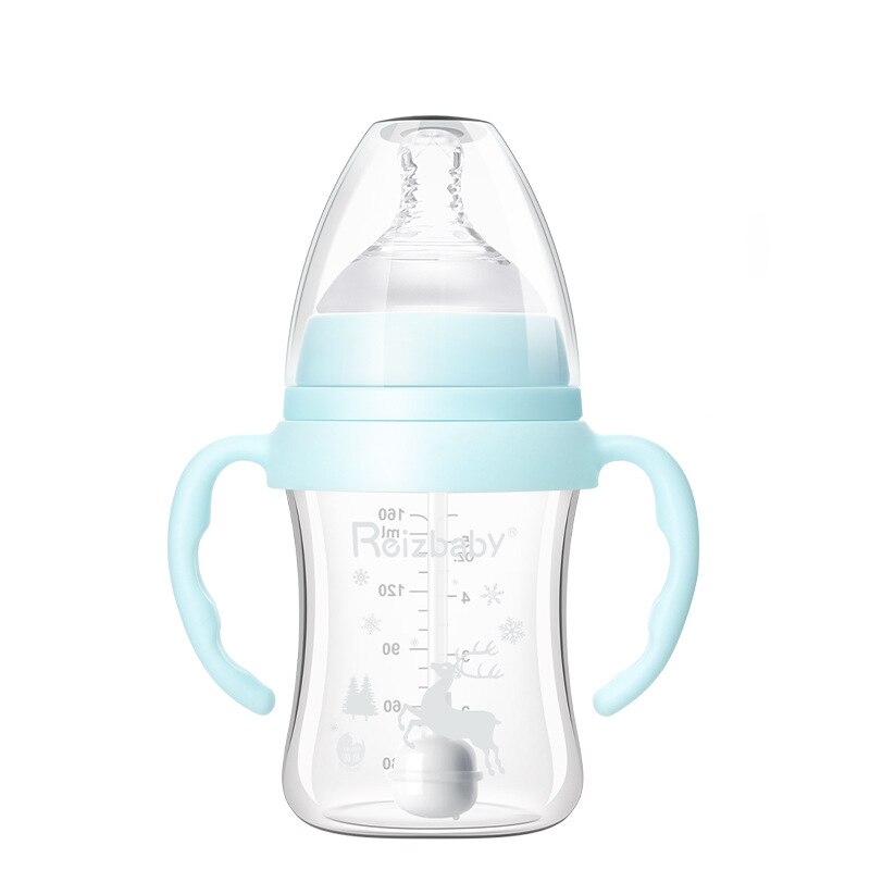 Premium 240ml Glass Baby Feeder with Handles & Protective Cover BPA Free