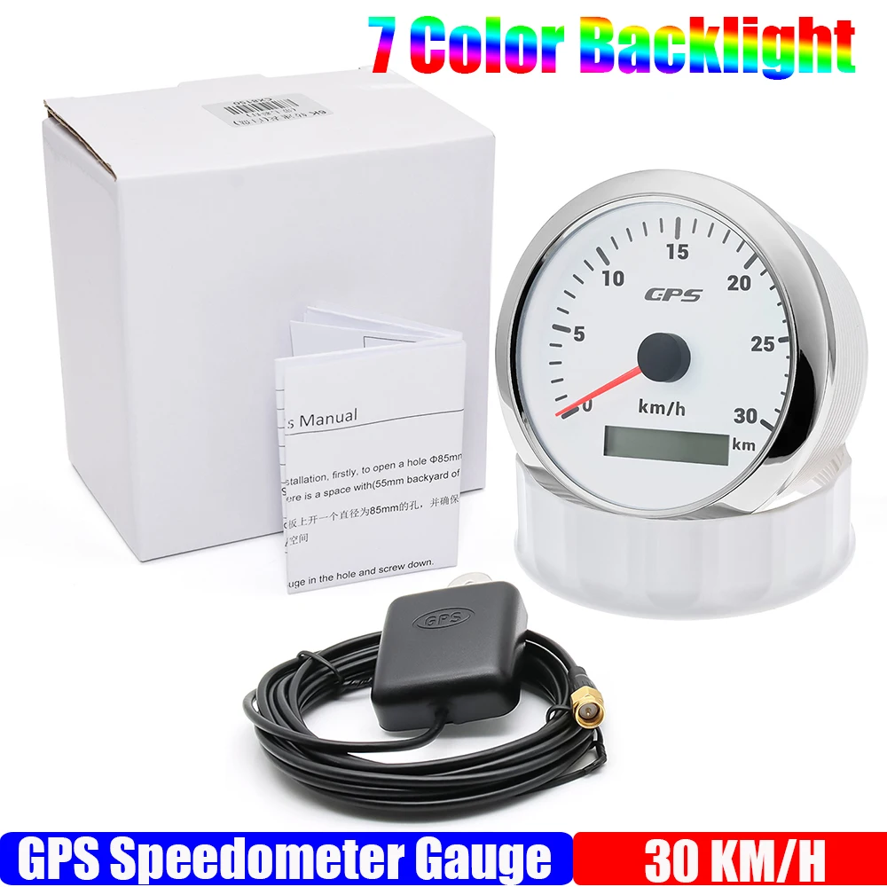 Velocímetro GPS de 85MM para Motor barco marino, retroiluminación de 7 colores, 30 ~ 200 KmH, medidor de velocidad para barco, coche y camión con antena GPS personalizada: Lavanda