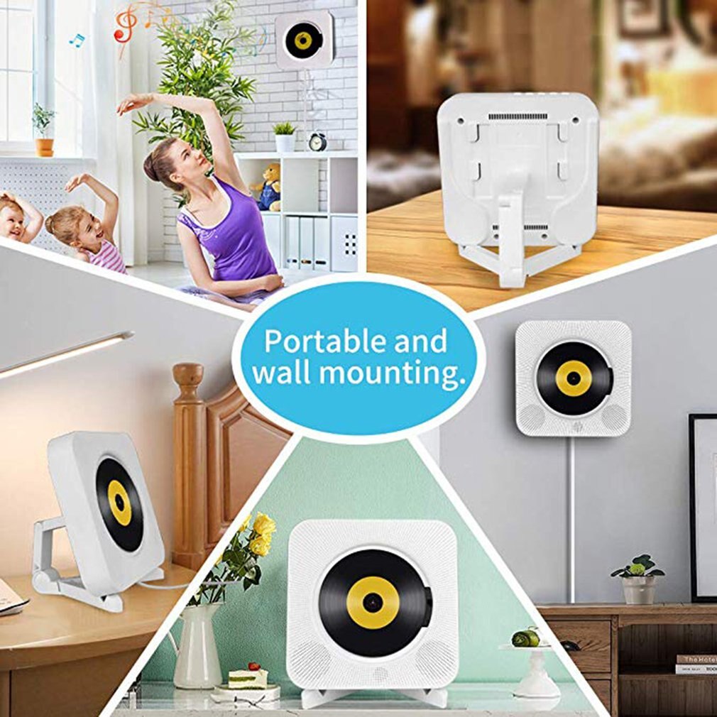 Portable CD Player BT Wall Mountable CD Music Player Home Audio Boombox with Remote Control FM Radio Built-in HiFi Speakers