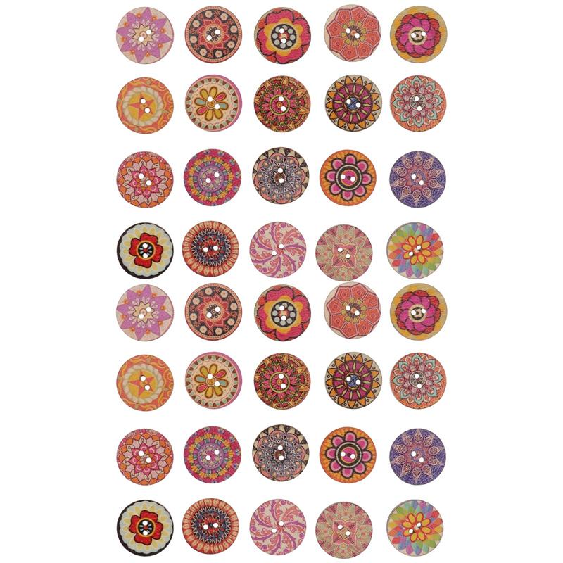 100pcs Exquisite Wooden Clothes Button DIY Decor Flower Button Accessory: Round
