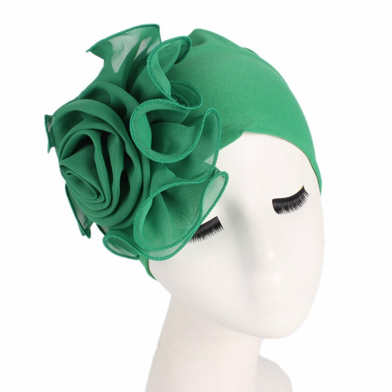 Vrouw Mooie Bloem Tulband Elastische Doek Hoofd Cap Hoed Moslim Vrouwen Hijaabs Dames Haar Accessoires Sjaal Cap: green