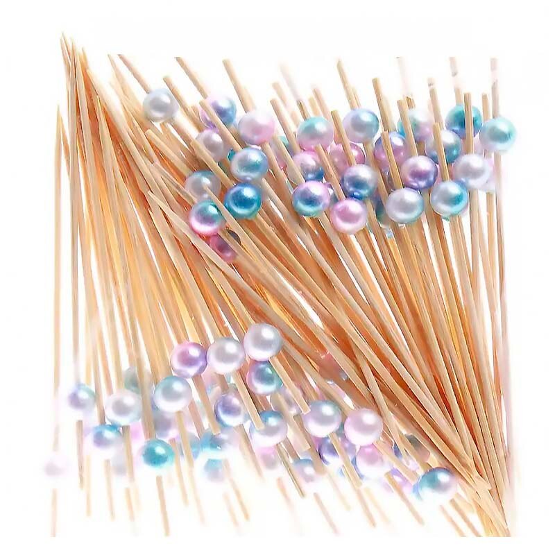 100PCS Gold Beads Bamboo Fruit Sticks For Kids Cocktail Decoration Picks Salad Sandwich Buffet Toothpicks Wedding Party Supply: Gradient Beads
