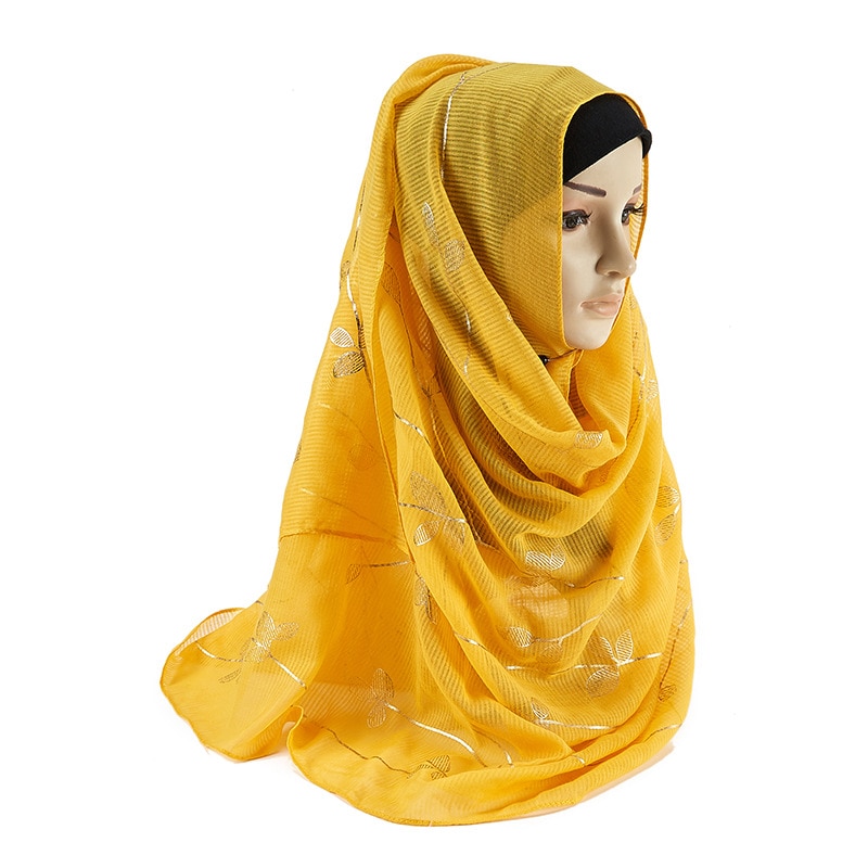 Heißer stanzen Gold Blatt aufbringen Hijab Schal Beliebte funkeln Blumen- Muslimischen Stirnband Kopf Wickeln Frauen Islamischen Schleier Turban Lange Schal