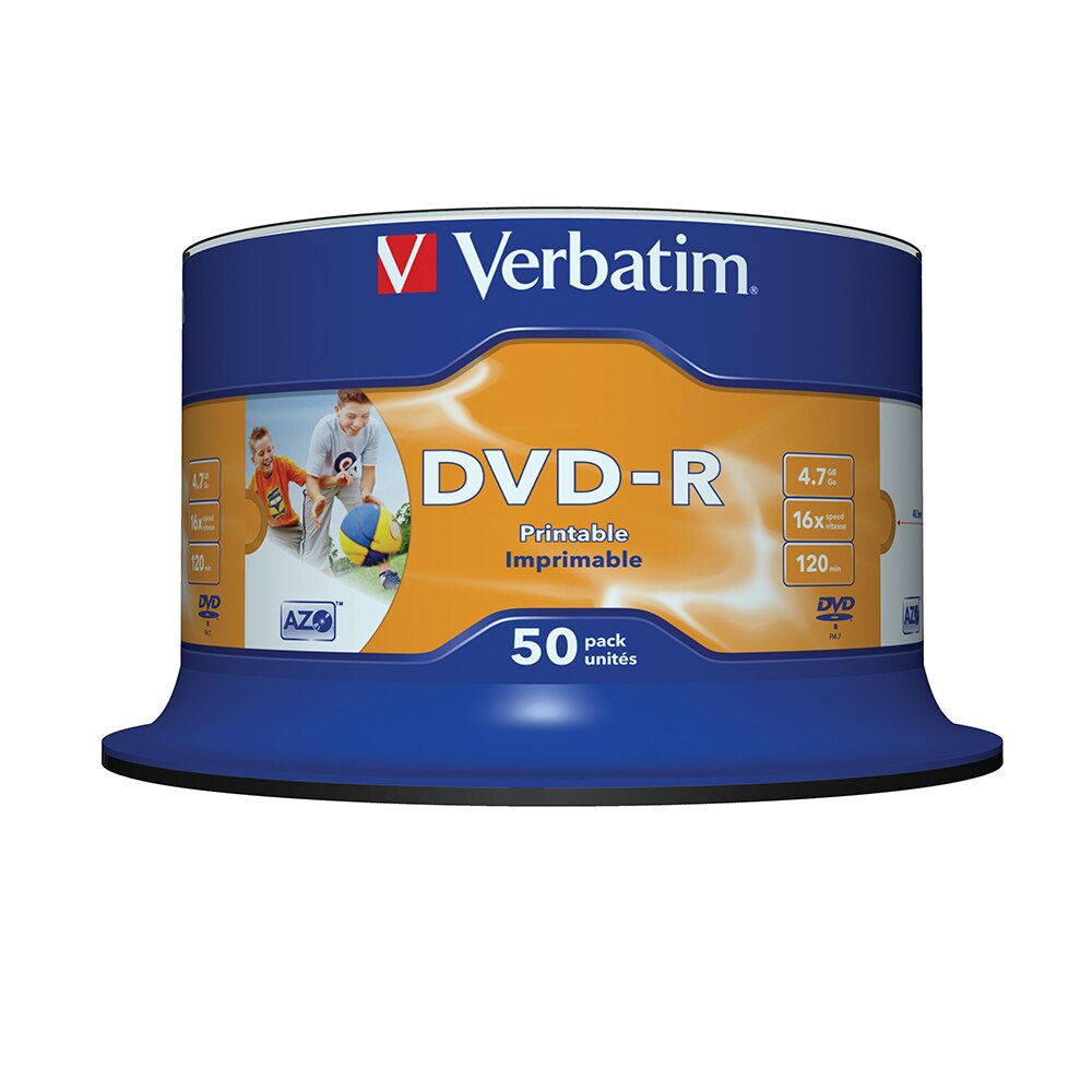 Verbatim DVD-R 4.7GB 16X 50PK Spindle White Inkjet Printable Recordable Media Disc Blank Compact Write DVD 43533