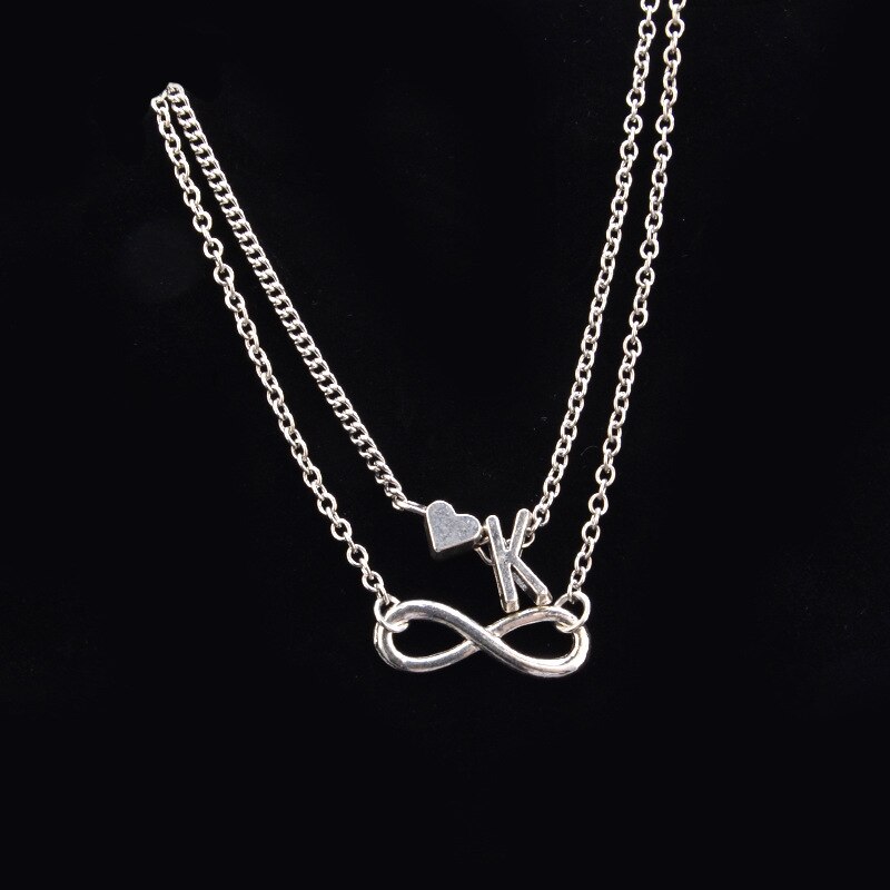 Heart Infinity Female Anklets Silver Color 26 Initial Letter Beach Foot Ankle Chain Bracelets for Women Jewelry: K