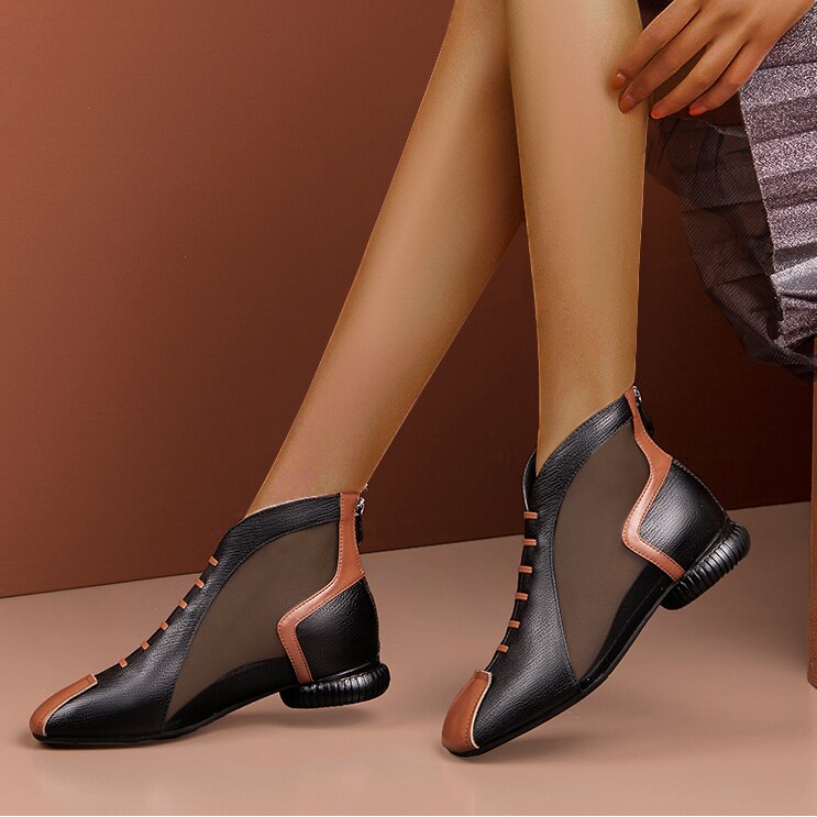 Sandals Summer Women's Sandal Style Side Mesh Top Low Heel Zipper Closure Ladies' Sandal Casual Sandal Party Shoe