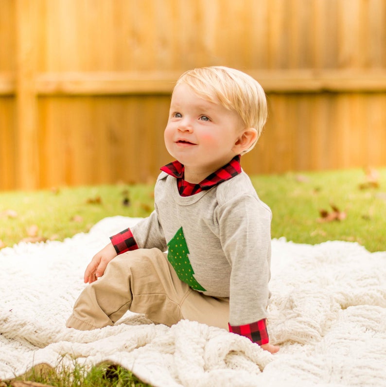 Weihnachten Weihnachten Baby Gentleman Gesamt Jungen Lässig Weihnachten Baum Santa Druck Revers Langarm Strampler