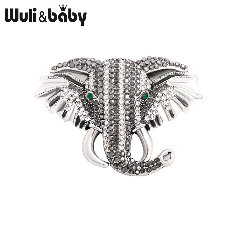 Wuli&amp;baby store funklende elefantbrocher til kvinder unisex 4- farver rhinestone lykkedyr fest afslappet brochenåle: Grå