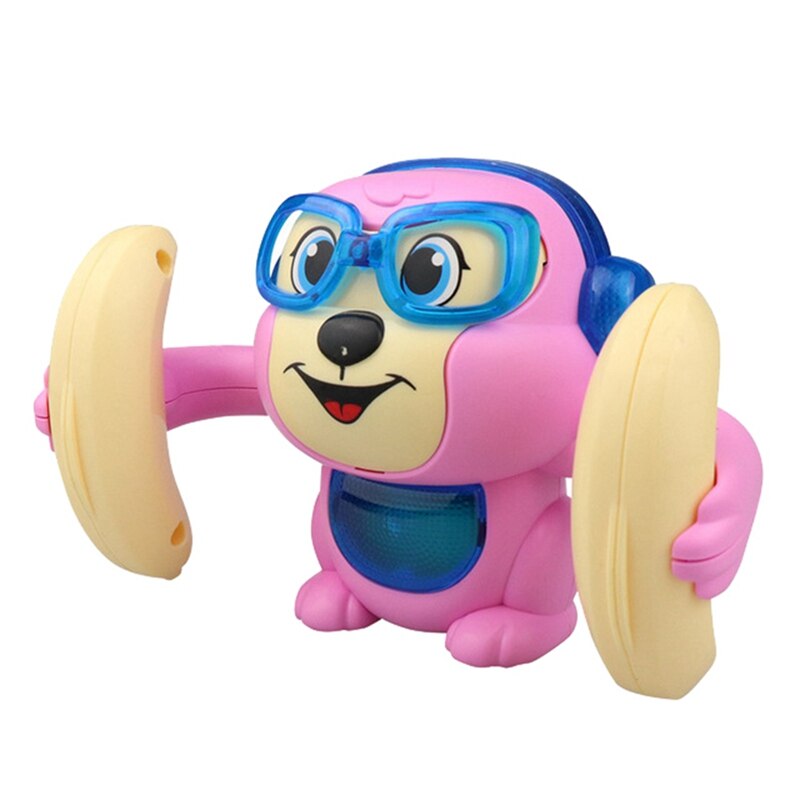 Newest Electric Flipping Monkey Light Music Children Animal Model Toy Voice Control Induction Cartoon Rolling Baby Toys: Pink