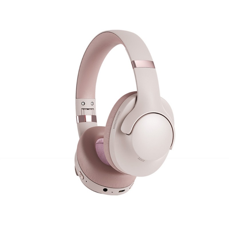 2025 novos fones de ouvido Bluetooth sem fio montados na cabeça com alta qualidade de som e fones de ouvido estéreo de redução de ruído ativo: Rosa