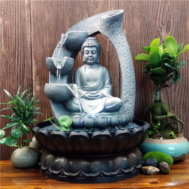 Harpiks zen lotus buddha statue ledet fontene fengshui figurer hjemmekontor desktop dekorasjon meditasjon plass hage ornamenter