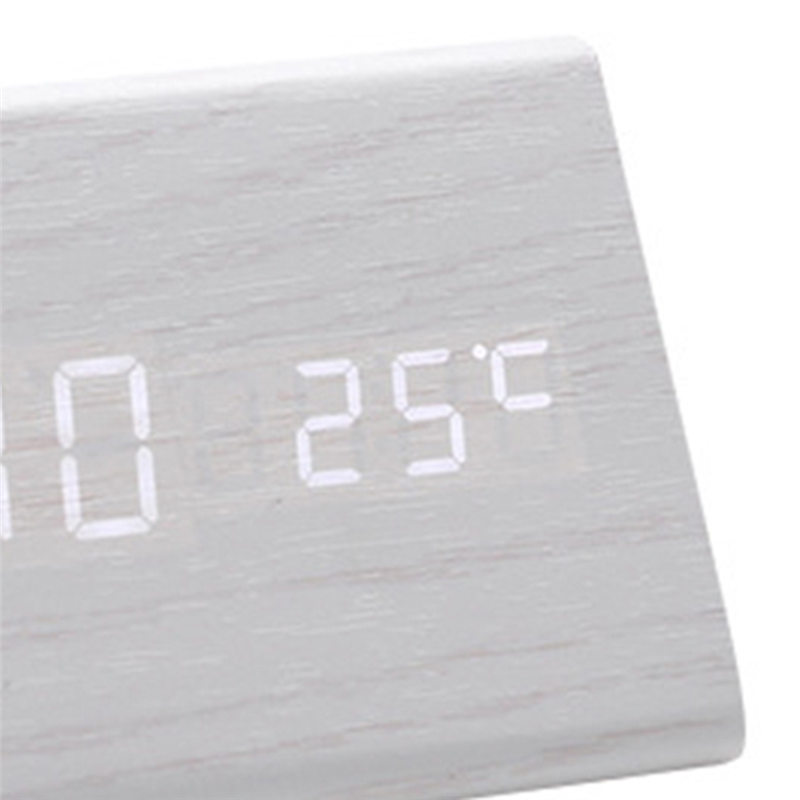 FORW-digitale klok Houten geluidsregeling LED-wekker met temperatuur USB-desktopklokken Snooze