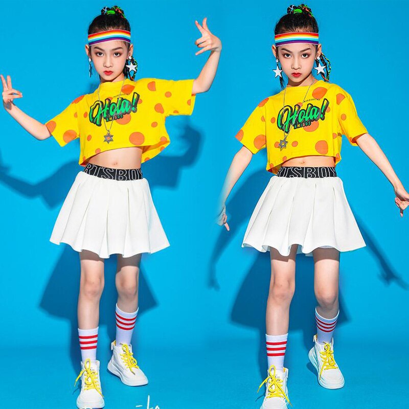 Kids Hip Hop Dacning Clothing Festival Outfits Loose Tshirt Streetwear Mini Skirt For Girls Jazz Dance Wear Costume Clothes Set