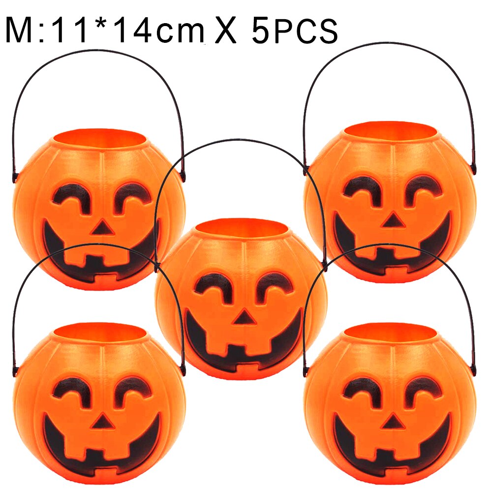 5/10pcs Halloween Pumpkin Candy Holder Bucket Basket Pail Party Decor: M 5pcs