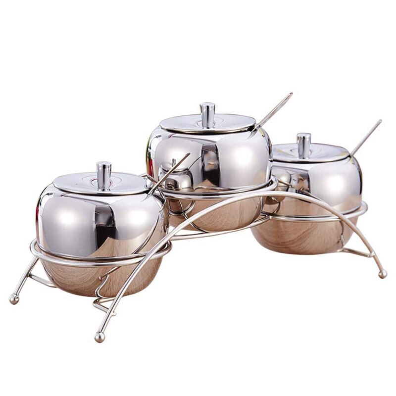 Multi-Functional Stainless Steel Condiment Seasoning Containers Pots Set, Salt Pepper Sugar Storage Organizers with Serving Spoo