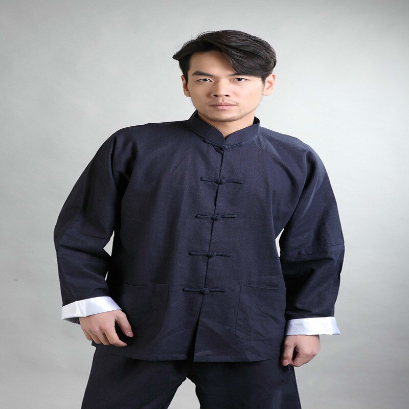 Miesten tang-puku puuvilla ja pellava pitkähihainen puku miesten tai chi -harjoituspuku