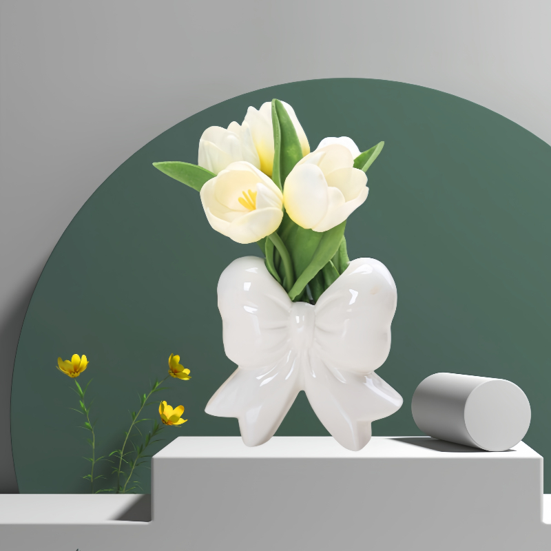 Florero de cerámica con lazo, maceta de cerámica hecha a mano para plantas, arreglo Floral, artesanías de exhibición, decoración de oficina, accesorios para el hogar