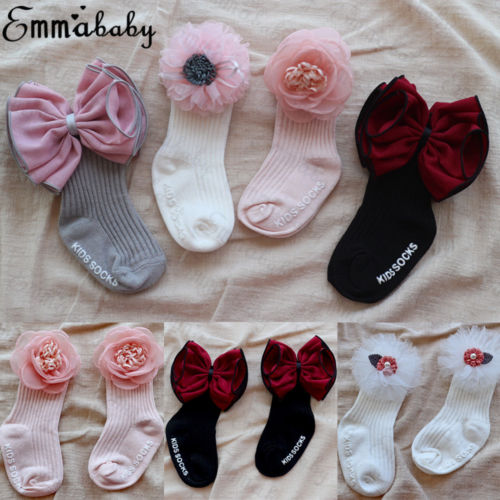 Spansk romance baby piger børn blomst tutu sokker bowknot knæ høj fest xmas