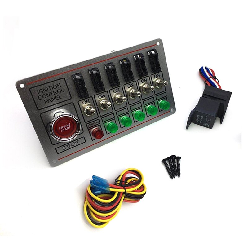 Racing Switch Panel Race Car Ignition Accessory Engine Start, 6 Indicator Light 6 Fused Toggle Quick Off Switch 12V: Default Title